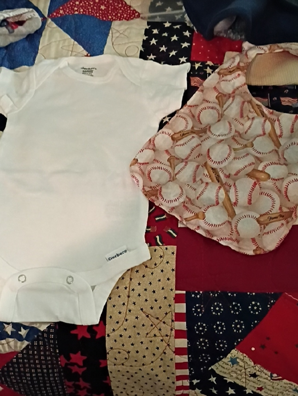 Gerber White Baby Bodysuit with Baseball Bib - White